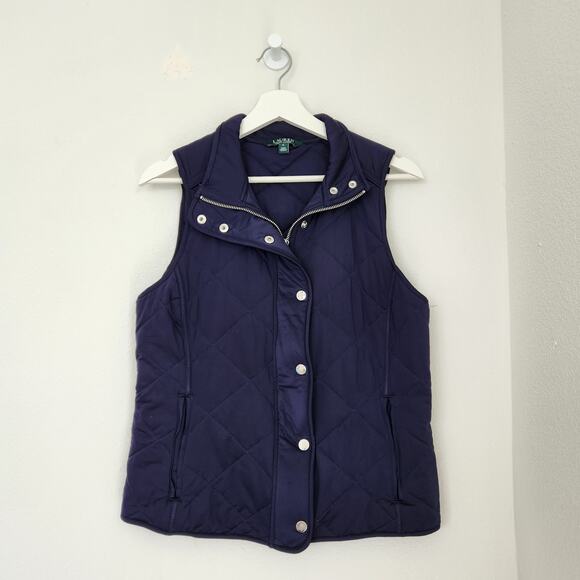 Lauren Ralph Lauren Navy Diamond Quilted Sleeveless Vest Collared Zip Front M - Picture 8 of 8